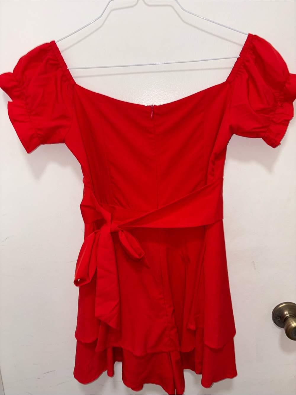 Red Off-Shoulder Ruffle Romper - Picture 2 of 4